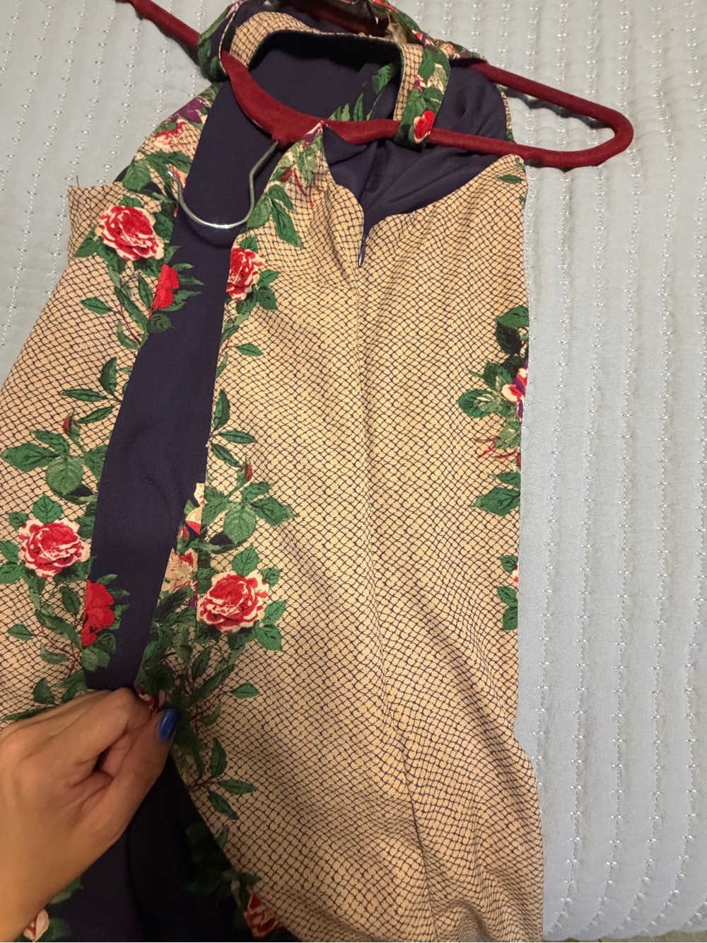 Floral A-Line Dress in Navy and Beige - Picture 4 of 7